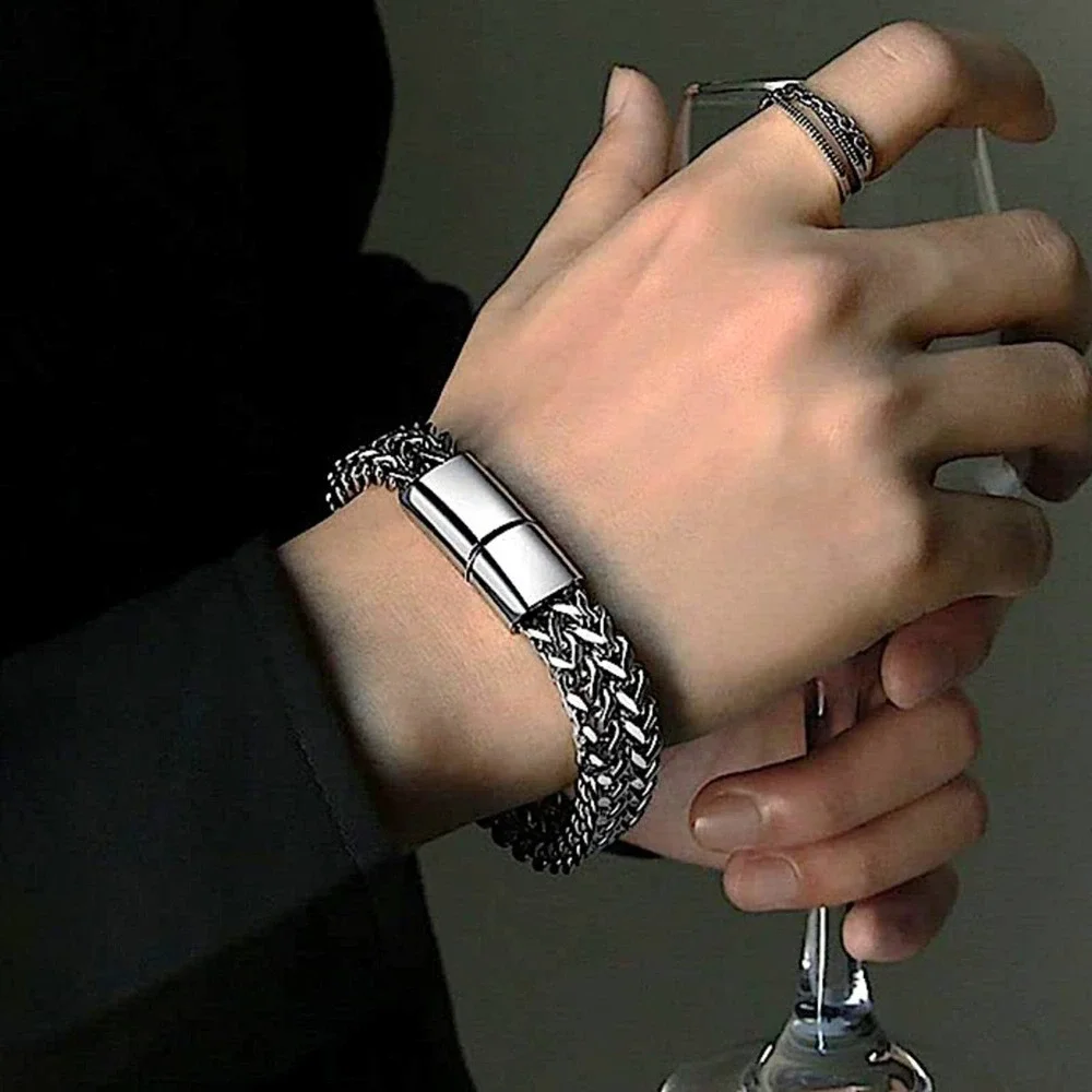 Stainless Steel Cuban Chain Magnetic Closure Hip Hop Bracelet
